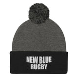 New Blue Rugby Pom-Pom Beanie