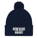 New Blue Rugby Pom-Pom Beanie